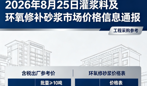 襄州2026年8月25日灌浆料及环氧修补砂浆市场价格信息通报